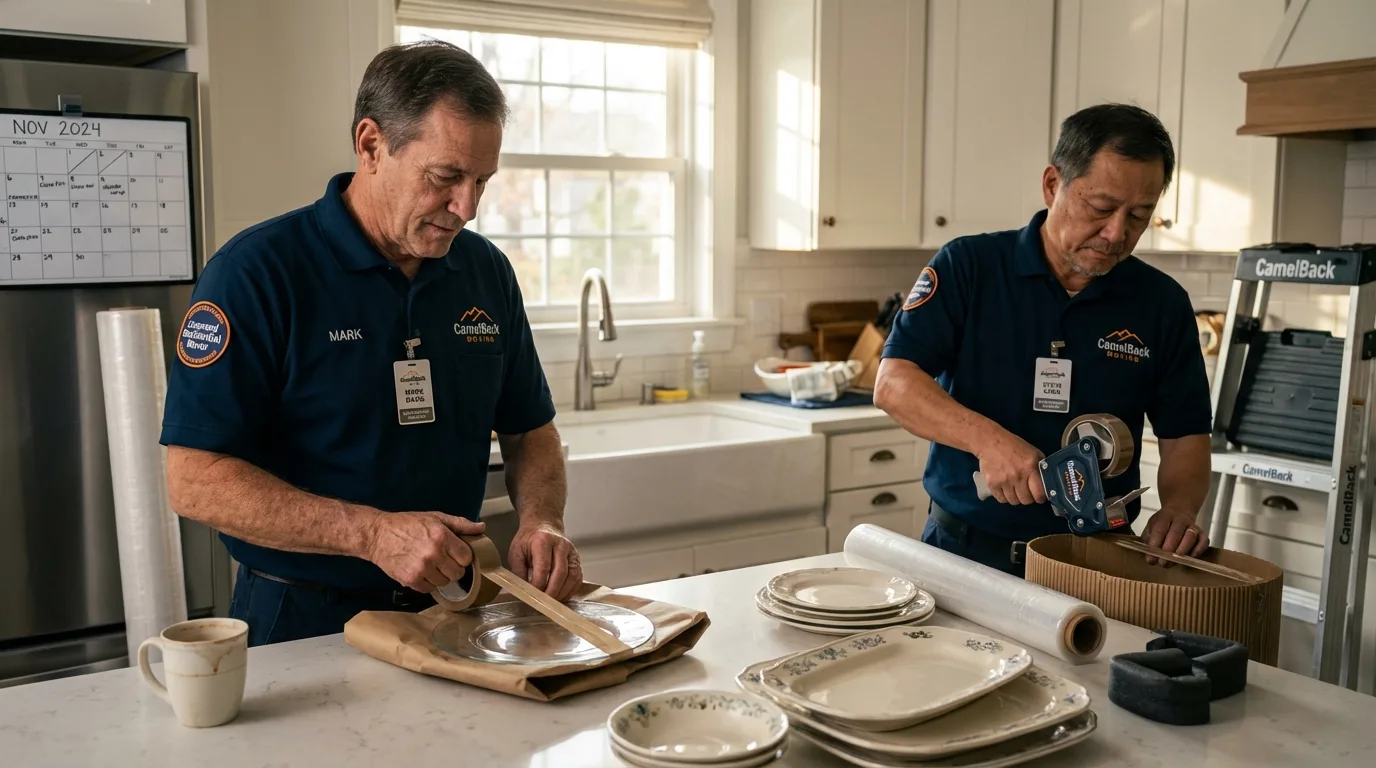 Professional crew packing kitchen dishware in Lebec, CA